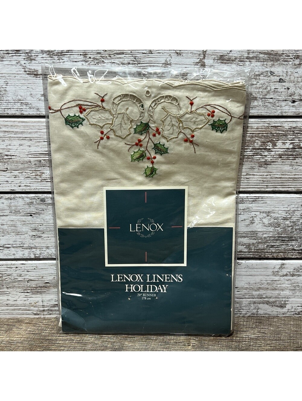 Vintage Lenox Embroidered Holiday 70’ Table Runner Holly Berry 1990 - NEW